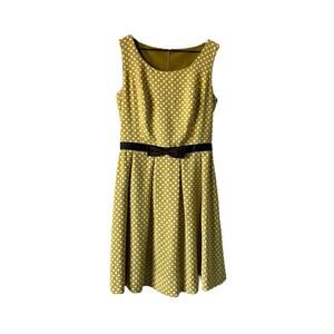 Vintage Mustard Yellow Polka Dot Fit & Flare Dress Retro Sleeveless Bow Size 8